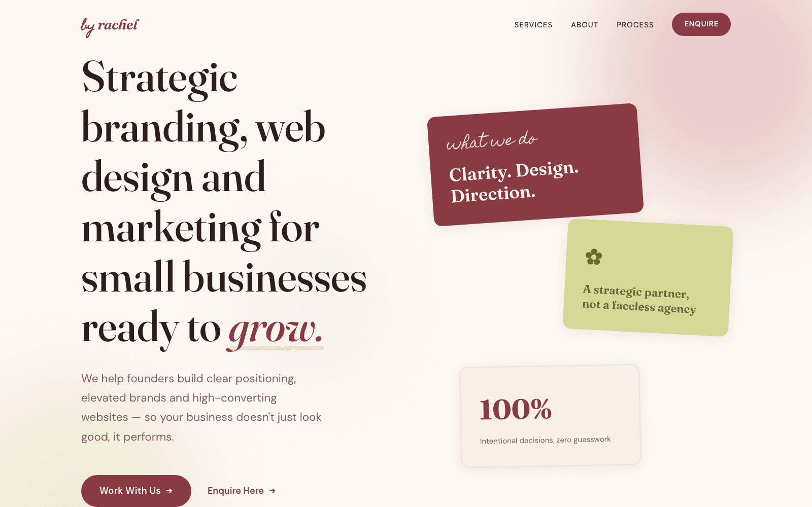 ByRachel website hero for the branding and web design studio